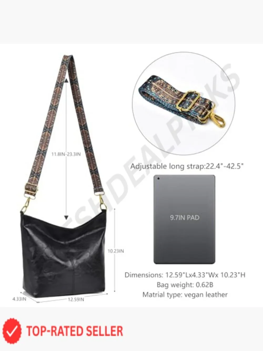 Vegan Leather Hobo Bag Crossbody Shoulder Purse with Guitar Strap